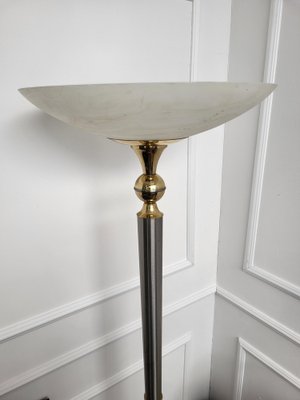 Italian Art Deco Hollywood Regency Brass & Glass Floor Lamp, 1950s-EUP-1717442