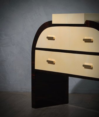 Italian Art Deco Macassar Ebony and Goat Skin Chest of Drawers, 1930s-UH-956297