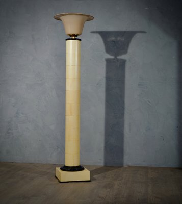 Italian Art Deco Murano Glass, Brass and Goatskin Floor Lamp, 1940-UH-942173