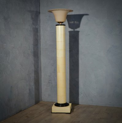 Italian Art Deco Murano Glass, Brass and Goatskin Floor Lamp, 1940-UH-942173