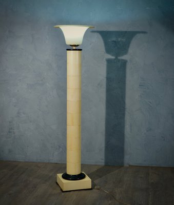 Italian Art Deco Murano Glass, Brass and Goatskin Floor Lamp, 1940-UH-942173