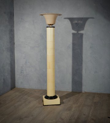 Italian Art Deco Murano Glass, Brass and Goatskin Floor Lamp, 1940-UH-942173