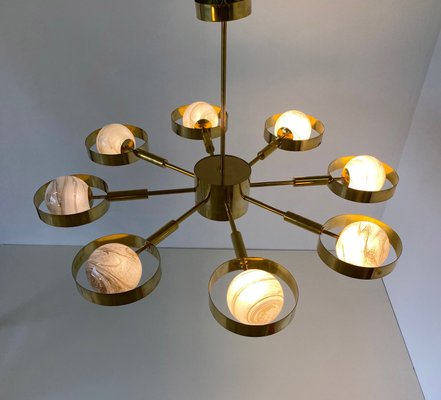 Italian Art Deco Murano Glass & Brass Ceiling Lamp-FF-1177000