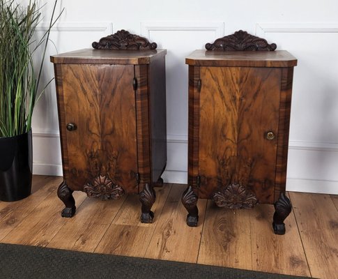 Italian Art Deco Nightstands in Burl Walnut, 1940s, Set of 2-EUP-1768074