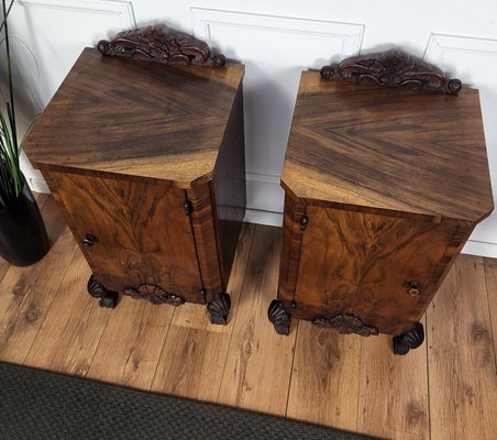 Italian Art Deco Nightstands in Burl Walnut, 1940s, Set of 2-EUP-1768074