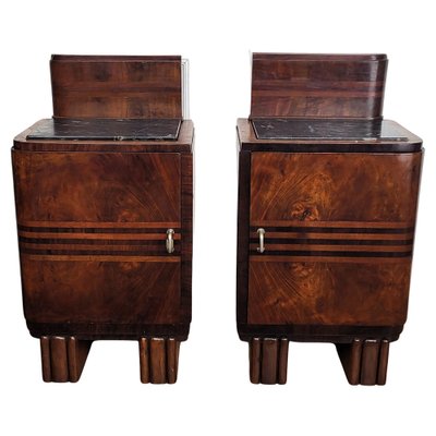 Italian Art Deco Nightstands in Burl Walnut with Black Marble Tops, 1940s, Set of 2-EUP-1804855