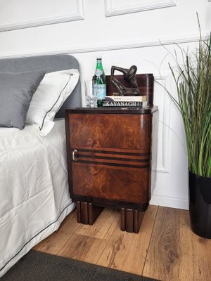 Italian Art Deco Nightstands in Burl Walnut with Black Marble Tops, 1940s, Set of 2-EUP-1804855