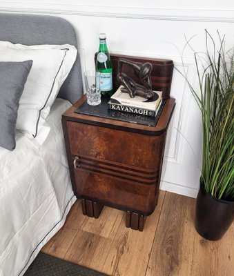 Italian Art Deco Nightstands in Burl Walnut with Black Marble Tops, 1940s, Set of 2-EUP-1804855