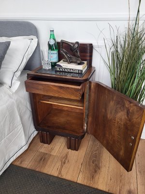 Italian Art Deco Nightstands in Burl Walnut with Black Marble Tops, 1940s, Set of 2-EUP-1804855