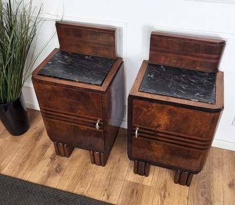 Italian Art Deco Nightstands in Burl Walnut with Black Marble Tops, 1940s, Set of 2-EUP-1804855