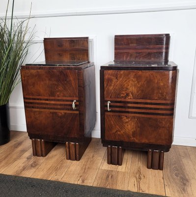 Italian Art Deco Nightstands in Burl Walnut with Black Marble Tops, 1940s, Set of 2-EUP-1804855