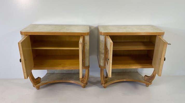 Italian Art Deco Parchment and Maple Twin Sideboards, 1930s, Set of 2-FF-1793779