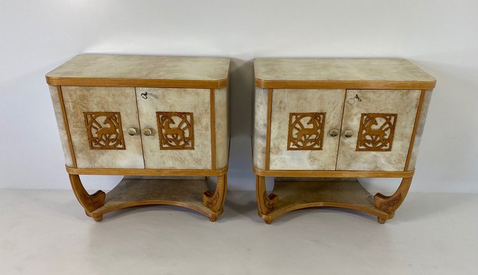 Italian Art Deco Parchment and Maple Twin Sideboards, 1930s, Set of 2-FF-1793779