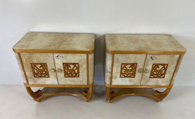 Italian Art Deco Parchment and Maple Twin Sideboards, 1930s, Set of 2-FF-1793779