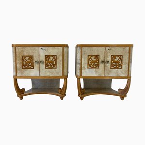 Italian Art Deco Parchment and Maple Twin Sideboards, 1930s, Set of 2-FF-1793779