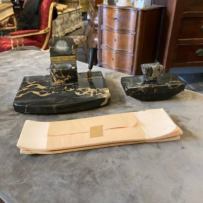 Italian Art Deco Portoro Marble Desk Set, 1930s, Set of 2-NMK-975716