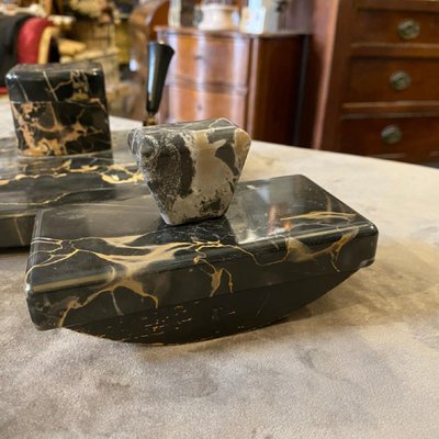 Italian Art Deco Portoro Marble Desk Set, 1930s, Set of 2-NMK-975716