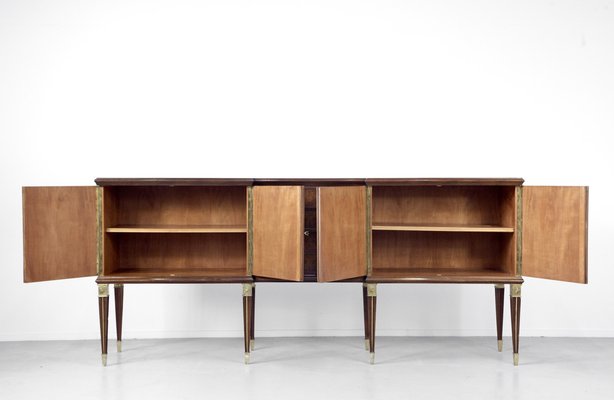 Italian Art Deco Sideboard in Burl Walnut and Brass-DUG-2041278