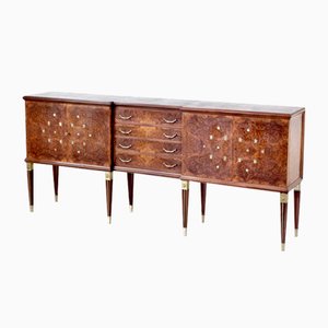 Italian Art Deco Sideboard in Burl Walnut and Brass-DUG-2041278