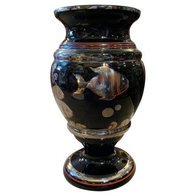 Italian Art Deco Silvered Black Glass Vase, 1930s-NMK-1042444