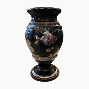 Italian Art Deco Silvered Black Glass Vase, 1930s-NMK-1042444