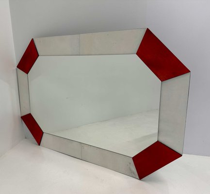 Italian Art Deco Style Cherry Red and White Parchment Mirror, 1990s-FF-2021821