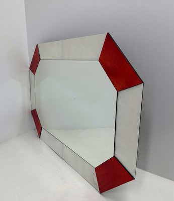 Italian Art Deco Style Cherry Red and White Parchment Mirror, 1990s-FF-2021821