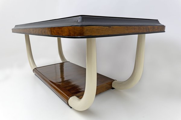 Italian Art Deco Walnut and Top Glass Dining Table, 1930s-FER-1798043