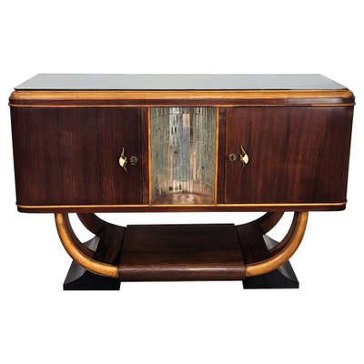 Italian Art Deco Walnut Burl and Mirror Mosaic Dry Bar Cabinet by Paolo Buffa, 1940s-EUP-2039442