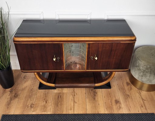 Italian Art Deco Walnut Burl and Mirror Mosaic Dry Bar Cabinet by Paolo Buffa, 1940s-EUP-2039442