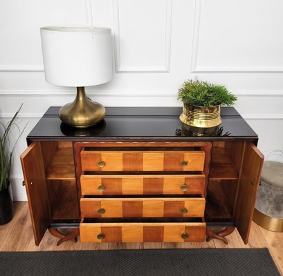 Italian Art Deco Walnut Burl & Brass Sideboard, 1940s-EUP-1717440