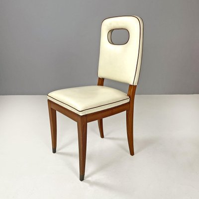 Italian Art Deco White Leather and Wood Chairs attributed to Giovanni Gariboldi, 1940s, Set of 8-GDD-1817216