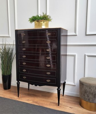 Italian Art Deco Wood and White Marble Tallboy Chest of Drawers, 1950s-EUP-1342899