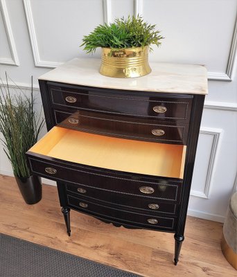 Italian Art Deco Wood and White Marble Tallboy Chest of Drawers, 1950s-EUP-1342899