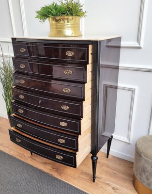 Italian Art Deco Wood and White Marble Tallboy Chest of Drawers, 1950s-EUP-1342899