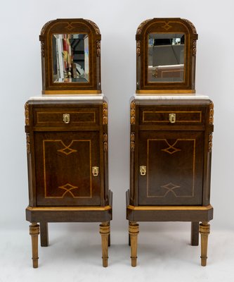 Italian Art Nouveau Bedside Tables and Dresser in Thuja Briar and Portuguese Pink Marble, 1920s, Set of 3-FER-1061100