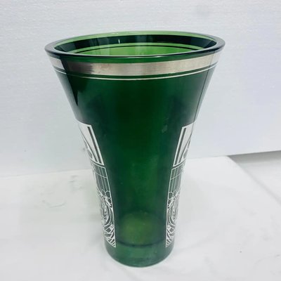 Italian Art Nouveau Green Glass & Silver Vase, 1900-NMK-1275086