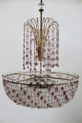 Italian Art Nouveau Handcrafted Murano Glass Waterfall Chandelier in Brass and Crystal-VNE-965975