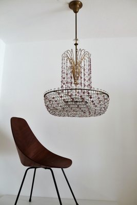 Italian Art Nouveau Handcrafted Murano Glass Waterfall Chandelier in Brass and Crystal-VNE-965975