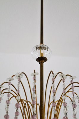 Italian Art Nouveau Handcrafted Murano Glass Waterfall Chandelier in Brass and Crystal-VNE-965975