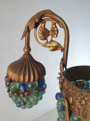 Italian Art Noveau Chandelier in Bronze & Glass Beads-FO-1262415