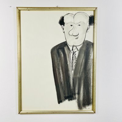 Italian Artist, Caricature Portrait, Watercolor on Paper, 1983, Framed-WQC-1704552