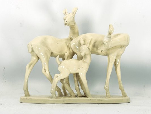 Italian Artist, Deer Family Sculpture, Ceramic, 1950s-OT-1811396