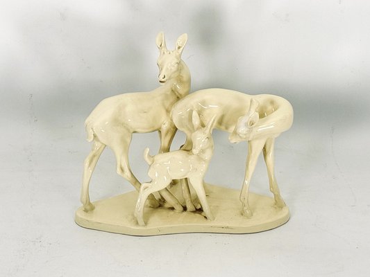 Italian Artist, Deer Family Sculpture, Ceramic, 1950s-OT-1811396