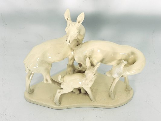 Italian Artist, Deer Family Sculpture, Ceramic, 1950s-OT-1811396