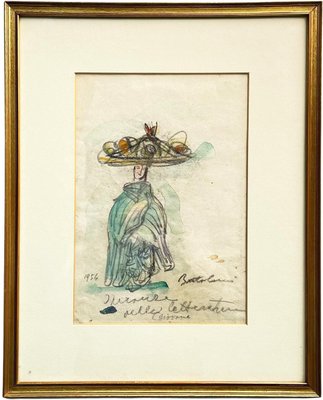 Italian Artist, Figure, 1954, Pastel and Watercolor Drawing, Framed-GDD-1419206