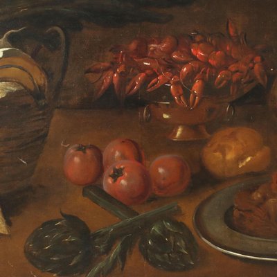 Italian Artist, Still Life with Fruit, Vegetables and Cat, 1600s, Oil on Canvas-VMM-1791035