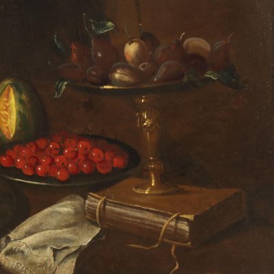 Italian Artist, Still Life with Fruit, Vegetables and Cat, 1600s, Oil on Canvas-VMM-1791035