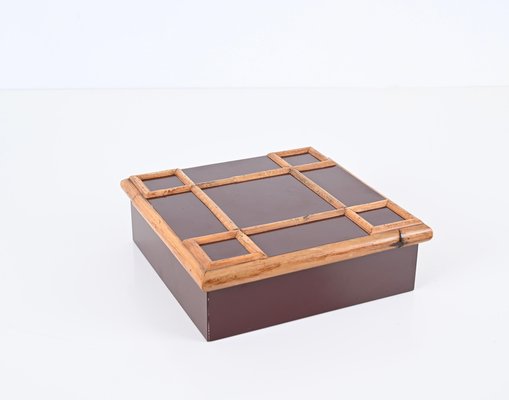 Italian Bakelite and Bamboo Square Decorative Box by Tommaso Barbi, 1980s-JDR-1736589