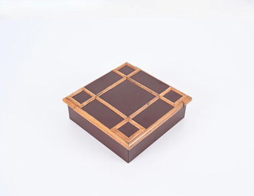 Italian Bakelite and Bamboo Square Decorative Box by Tommaso Barbi, 1980s-JDR-1736589